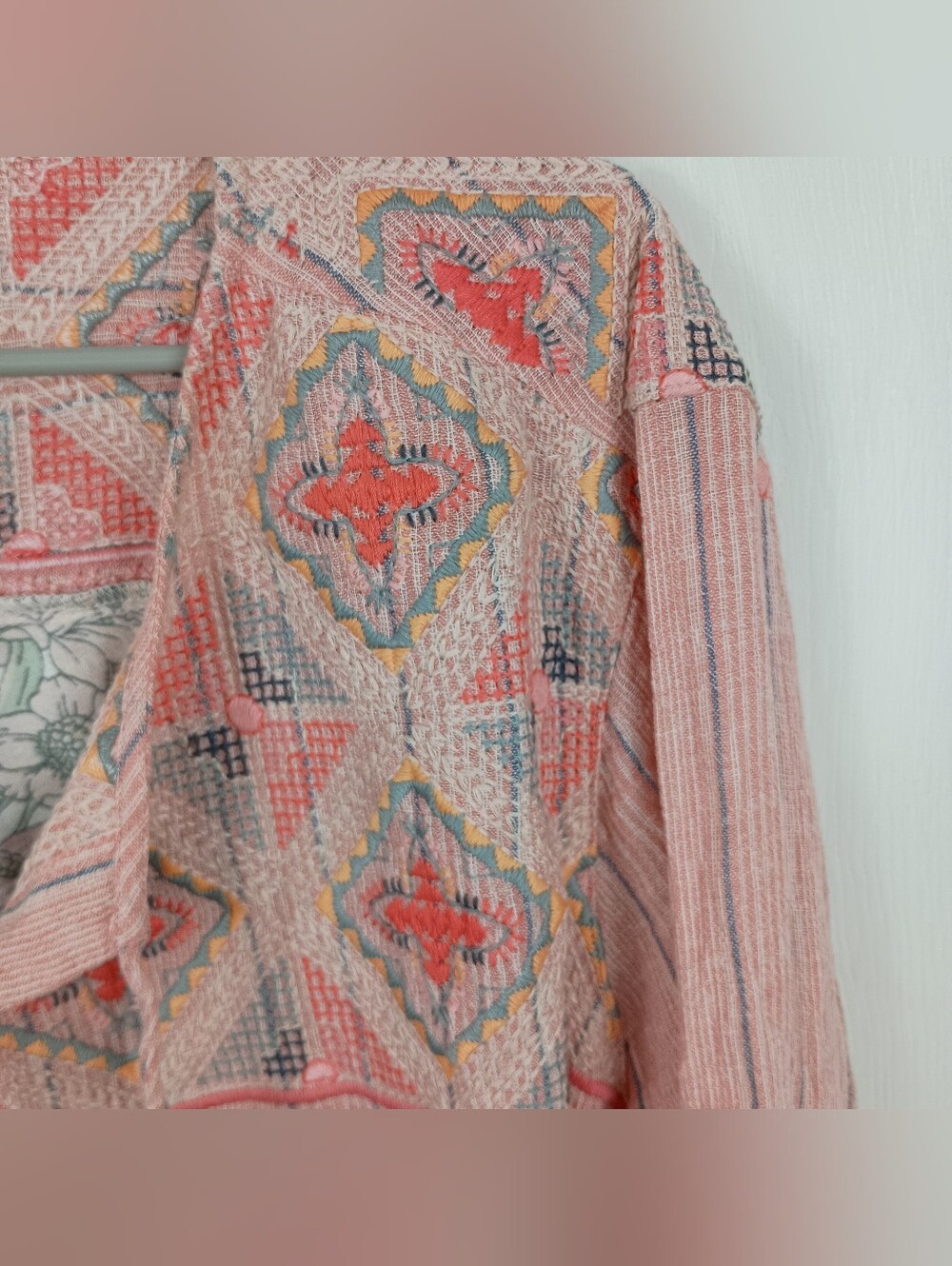John Mark Linen Tunic Blouse Top 3X Embroidered Floral Tassels 3/4 Sleeves Boho - Picture 5 of 12